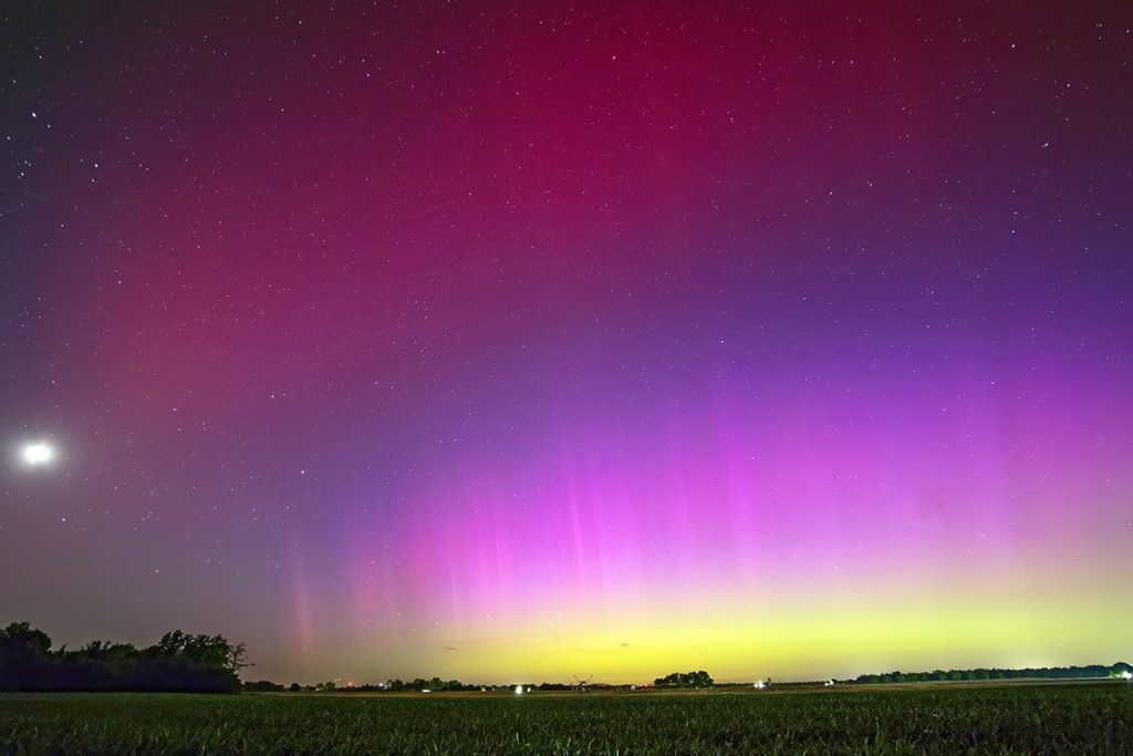 aurora over farm fields in Georgia