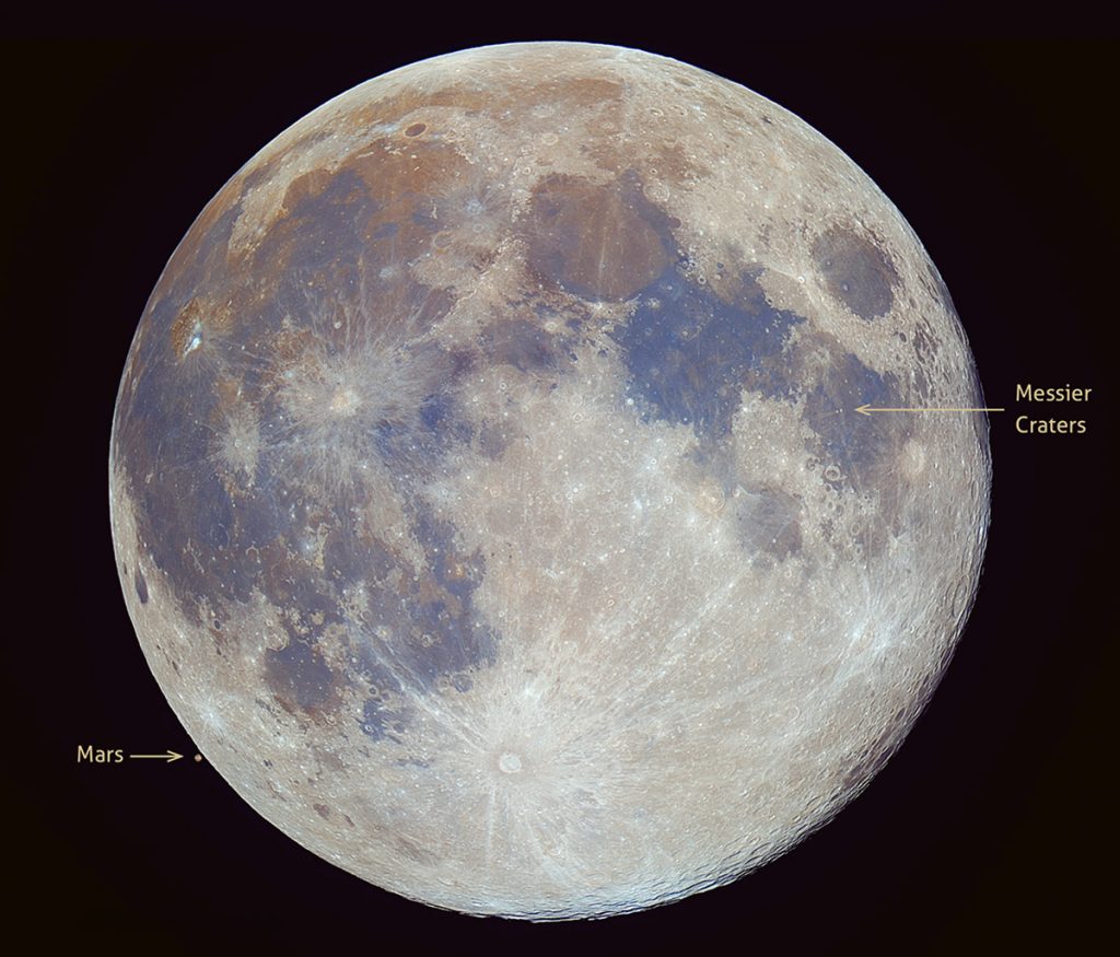 moon with Mars and Messier Craters visible