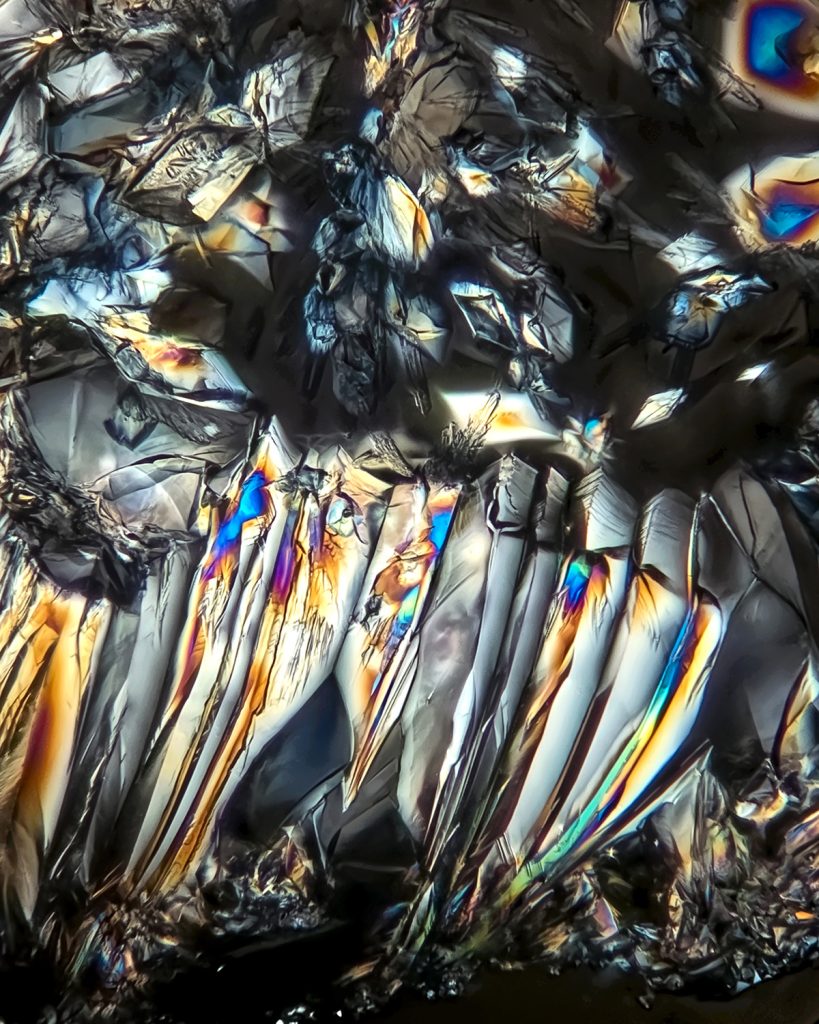 sodium sulfate crystals in cross-polarized light