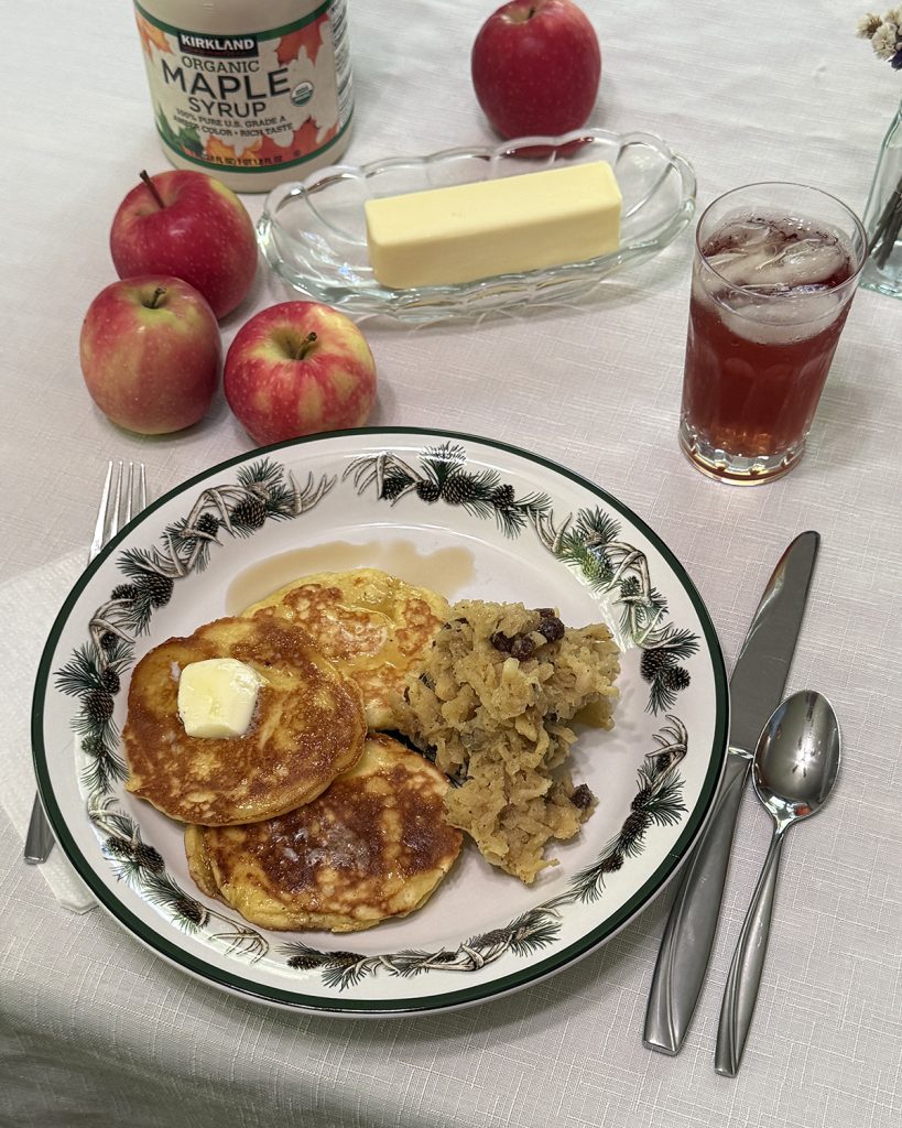 apples and raisins with pancakes