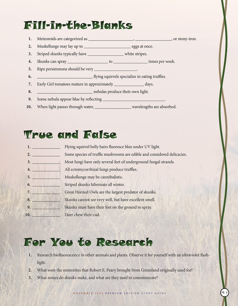 nature fill-in-the-blanks and true and false puzzles and research questions
