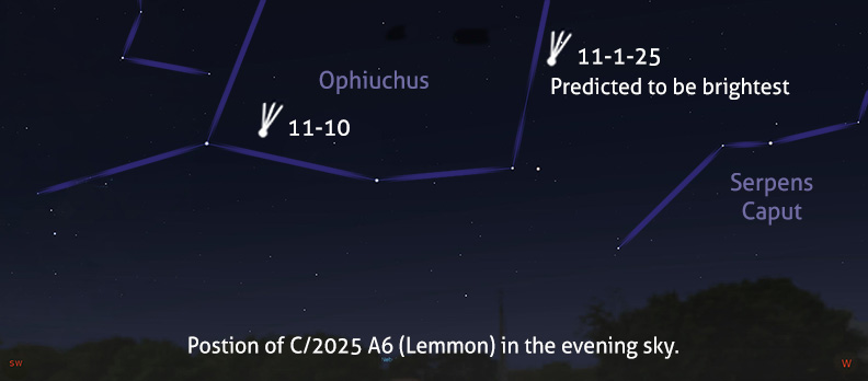map of comet C/2025 A6 (Lemmon) positions