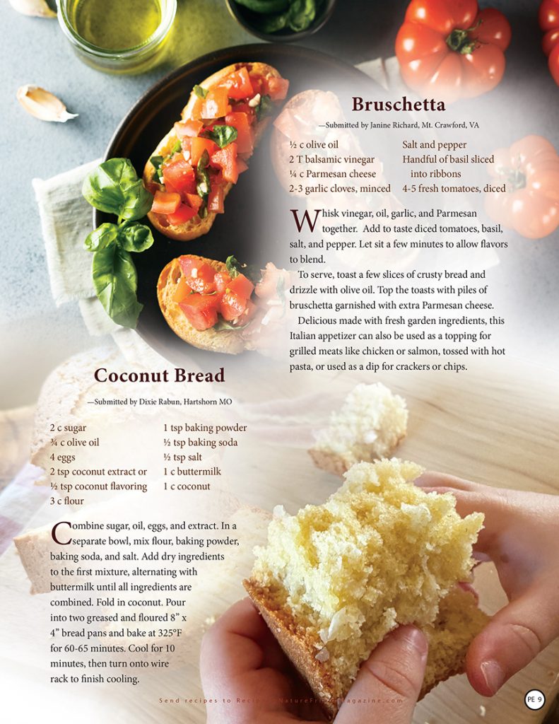 recipes for coconut bread and bruschetta