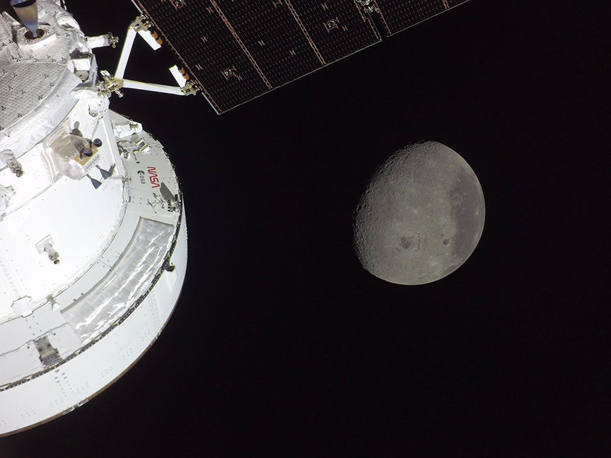 Orion spacecraft and Moon