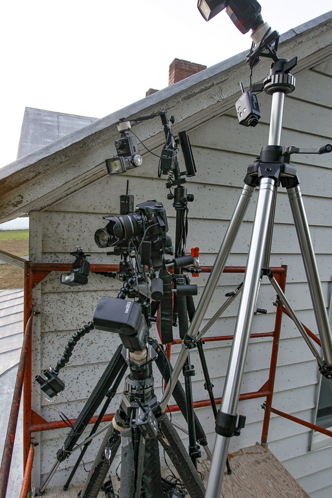 Camera setup on scaffolding for bat photography