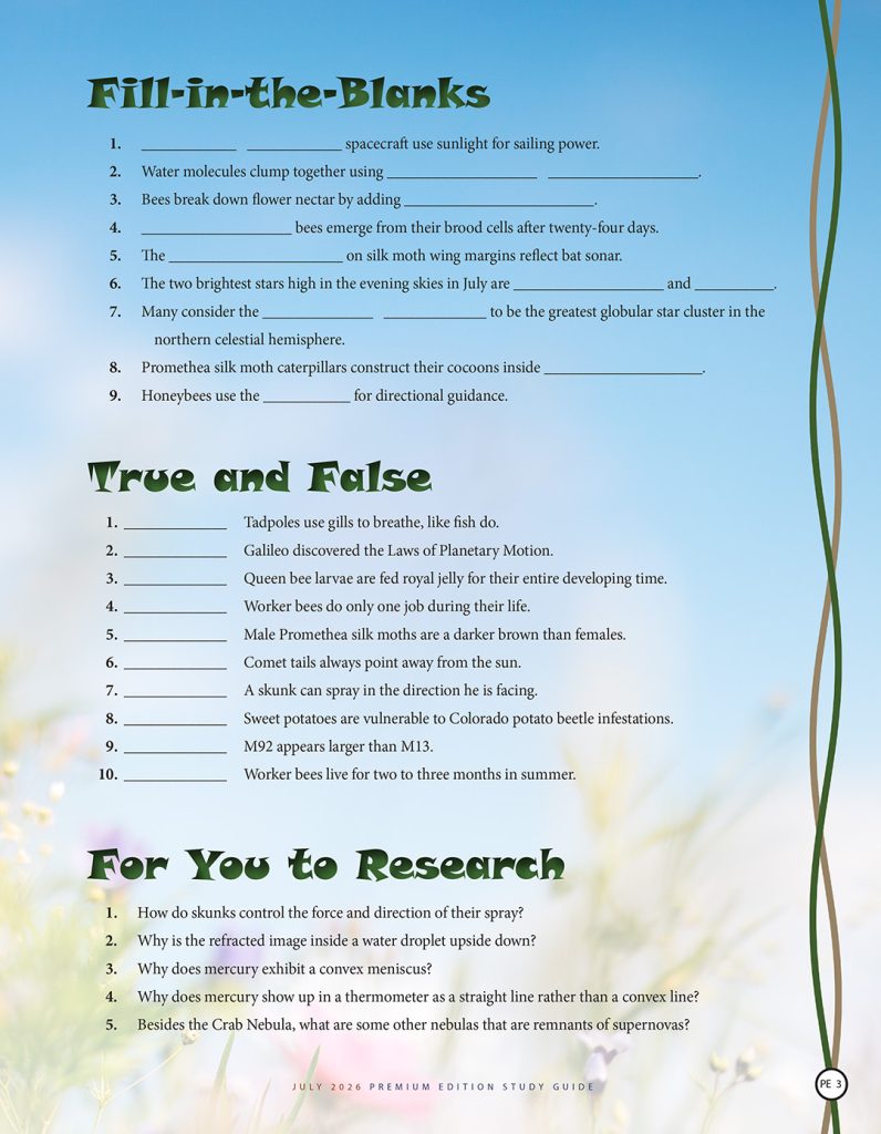 nature fill-in-the-blanks and true and false puzzles and research questions