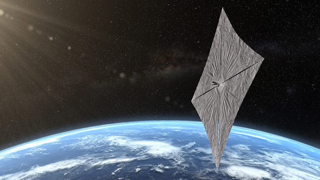 artistic representation of LightSail 2 above Earth