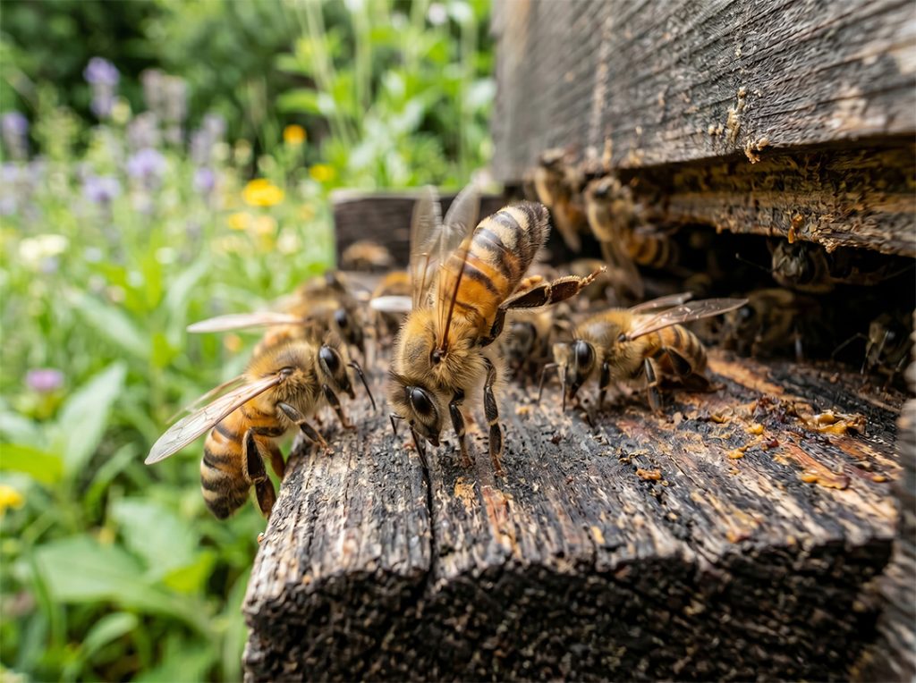 honeybees entering hive